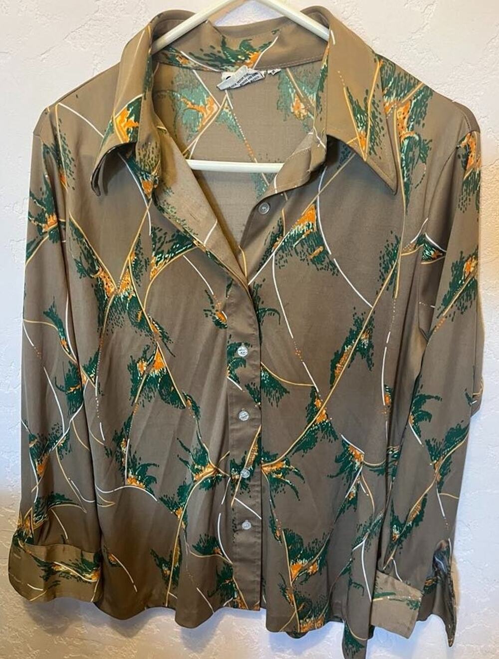 Vintage Atkins MLM 70’s Disco Groovy Print Button Down Collard Shirt Size 40
